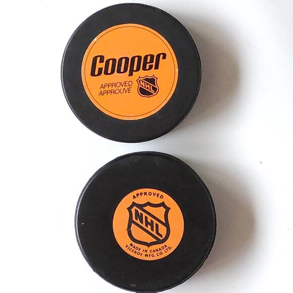 VINTAGE Buffalo Sabres NHL Hockey Pucks Lot 2 COOPER VICEROY APPROVED OFFICIAL - Picture 2 of 2